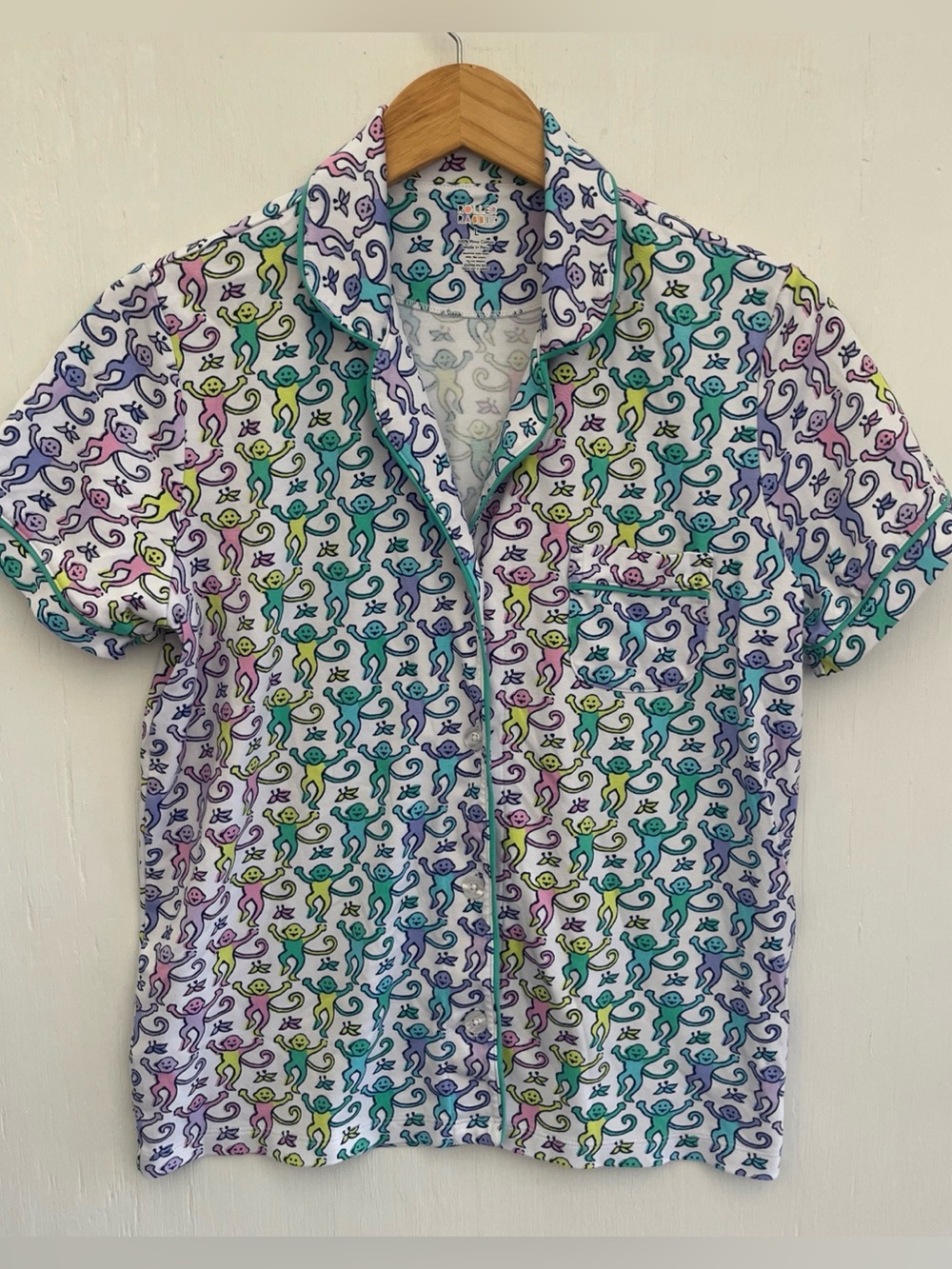 ROLLER RABBIT Colorful Greenwich Monkey Print Pajama Top Pima Cotton Size L